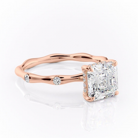 Asscher - Inel de logodnă Bijou din aur Rose 18kt cu moissanite tăietură asscher – Pietre laterale rafinată pentru profil înalt | Personalizează și configurează gratuit online
