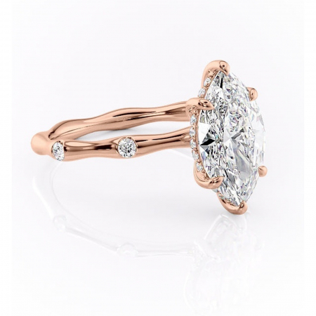Marquise - Inel de logodnă Bijou din aur Rose 18kt cu moissanite tăietură marquise – Pietre laterale rafinată pentru profil înalt | Personalizează și configurează gratuit online