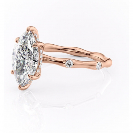 Inel de logodnă Bijou din aur Rose 14kt cu moissanite tăietură marquise – Pietre laterale rafinată pentru profil înalt | Personalizează și configurează gratuit online [6]