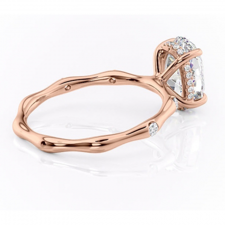Inel de logodnă Bijou din aur Rose 14kt cu moissanite tăietură ovală – Pietre laterale rafinată pentru profil înalt | Personalizează și configurează gratuit online [2]