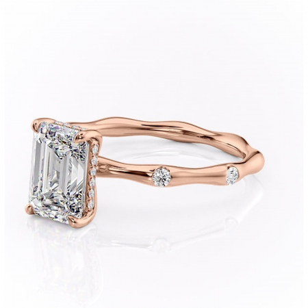 Inel de logodnă Bijou din aur Rose 14kt cu moissanite tăietură smarald – Pietre laterale rafinată pentru profil înalt | Personalizează și configurează gratuit online [6]