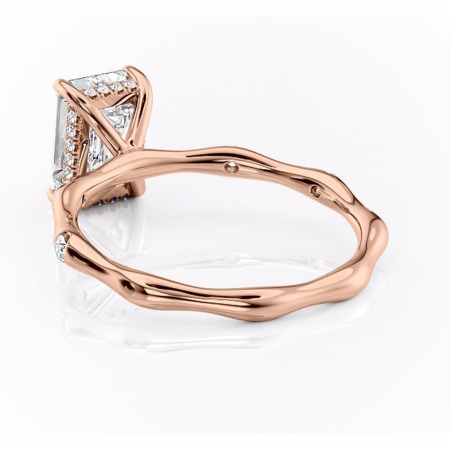 Inel de logodnă Bijou din aur Rose 14kt cu moissanite tăietură smarald – Pietre laterale rafinată pentru profil înalt | Personalizează și configurează gratuit online [3]
