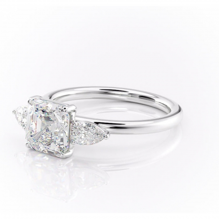 Inel de logodnă Blanche din aur Alb 14kt cu moissanite tăietură asscher – Montură cu trei pietre rafinată pentru profil înalt | Personalizează și configurează gratuit online [6]