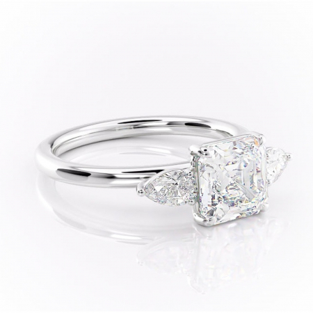 Asscher - Inel de logodnă Blanche din aur Alb 14kt cu moissanite tăietură asscher – Montură cu trei pietre rafinată pentru profil înalt | Personalizează și configurează gratuit online