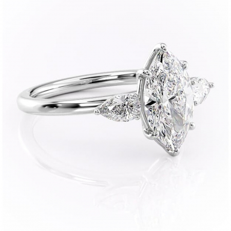 Marquise - Inel de logodnă Blanche din aur Alb 14kt cu moissanite tăietură marquise – Montură cu trei pietre rafinată pentru profil înalt | Personalizează și configurează gratuit online