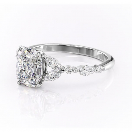 Inel de logodnă Bloom din aur Alb 14kt cu moissanite tăietură pernă – Montură cu trei pietre rafinată pentru profil mediu | Personalizează și configurează gratuit online [6]