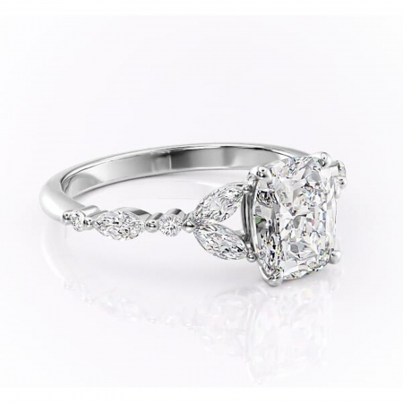 Alege forma Moissanit - Inel de logodnă Bloom din aur Alb 14kt cu moissanite tăietură pernă – Montură cu trei pietre rafinată pentru profil mediu | Personalizează și configurează gratuit online