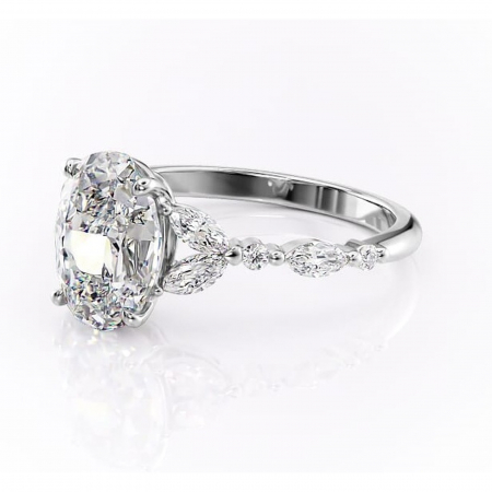 Inel de logodnă Bloom din aur Alb 14kt cu moissanite tăietură ovală – Montură cu trei pietre rafinată pentru profil mediu | Personalizează și configurează gratuit online [6]