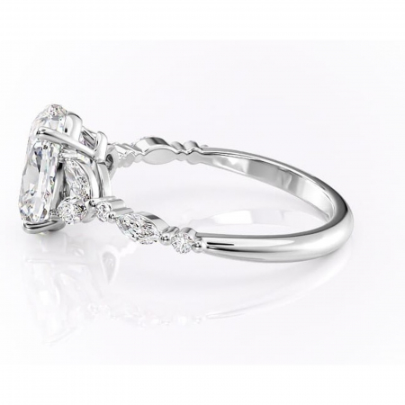 Inel de logodnă Bloom din aur Alb 14kt cu moissanite tăietură ovală – Montură cu trei pietre rafinată pentru profil mediu | Personalizează și configurează gratuit online [5]