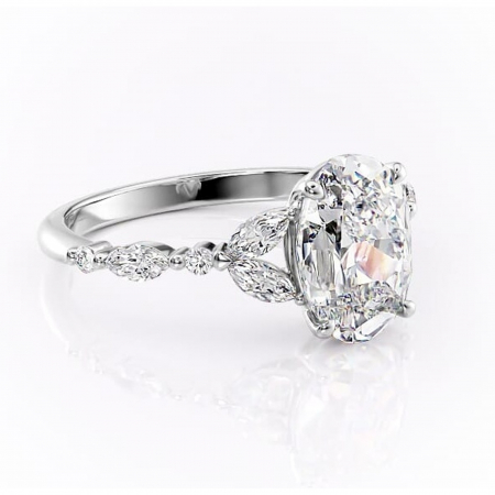 Alege forma Moissanit - Inel de logodnă Bloom din aur Alb 14kt cu moissanite tăietură ovală – Montură cu trei pietre rafinată pentru profil mediu | Personalizează și configurează gratuit online