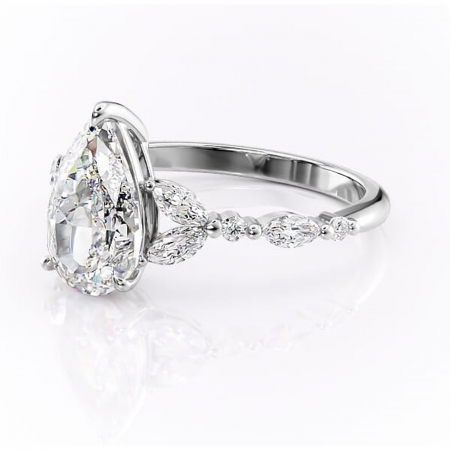 Inel de logodnă Bloom din aur Alb 14kt cu moissanite tăietură pară – Montură cu trei pietre rafinată pentru profil mediu | Personalizează și configurează gratuit online [6]