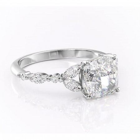 Pernă - Inel de logodnă Bloom din aur Alb 14kt cu moissanite tăietură pernă – Montură cu trei pietre rafinată pentru profil mediu | Personalizează și configurează gratuit online