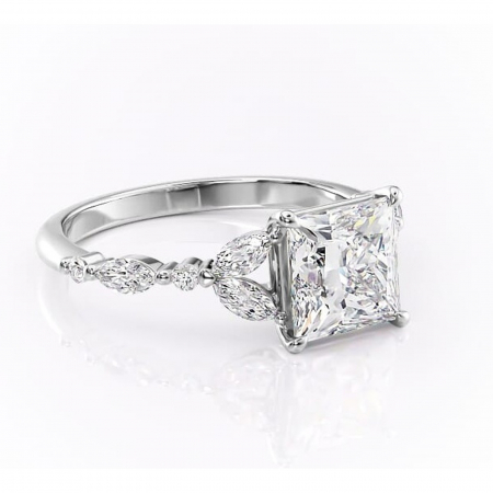 Alege forma Moissanit - Inel de logodnă Bloom din aur Alb 14kt cu moissanite tăietură princess – Montură cu trei pietre rafinată pentru profil mediu | Personalizează și configurează gratuit online