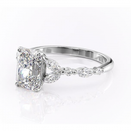 Inel de logodnă Bloom din aur Alb 14kt cu moissanite tăietură radiantă – Montură cu trei pietre rafinată pentru profil mediu | Personalizează și configurează gratuit online [6]