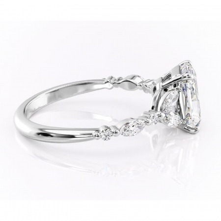 Inel de logodnă Bloom din aur Alb 14kt cu moissanite tăietură radiantă – Montură cu trei pietre rafinată pentru profil mediu | Personalizează și configurează gratuit online [1]