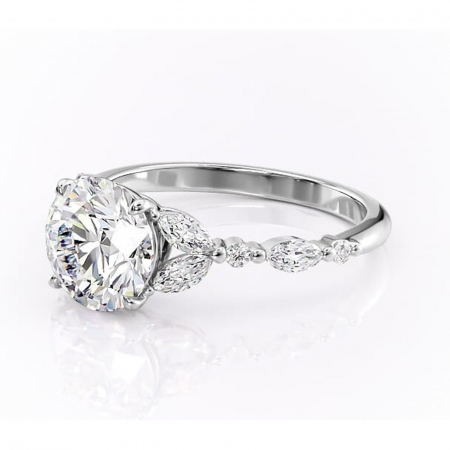 Inel de logodnă Bloom din aur Alb 14kt cu moissanite tăietură rotundă – Montură cu trei pietre rafinată pentru profil mediu | Personalizează și configurează gratuit online [6]