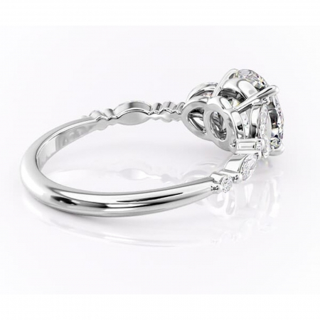 Inel de logodnă Bloom din aur Alb 14kt cu moissanite tăietură rotundă – Montură cu trei pietre rafinată pentru profil mediu | Personalizează și configurează gratuit online [2]