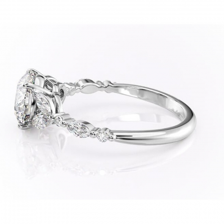 Inel de logodnă Bloom din aur Alb 14kt cu moissanite tăietură rotundă – Montură cu trei pietre rafinată pentru profil mediu | Personalizează și configurează gratuit online [5]