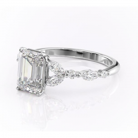 Inel de logodnă Bloom din aur Alb 14kt cu moissanite tăietură smarald – Montură cu trei pietre rafinată pentru profil mediu | Personalizează și configurează gratuit online [6]