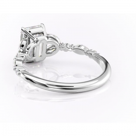 Inel de logodnă Bloom din aur Alb 14kt cu moissanite tăietură smarald – Montură cu trei pietre rafinată pentru profil mediu | Personalizează și configurează gratuit online [3]