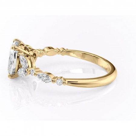 Inel de logodnă Bloom din aur Galben 14kt cu moissanite tăietură pernă – Montură cu trei pietre rafinată pentru profil mediu | Personalizează și configurează gratuit online [5]