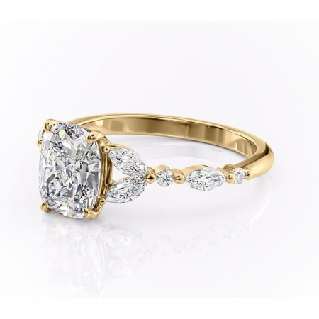 Inel de logodnă Bloom din aur Galben 14kt cu moissanite tăietură pernă – Montură cu trei pietre rafinată pentru profil mediu | Personalizează și configurează gratuit online [6]