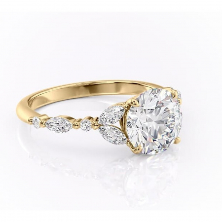 Aur galben - Inel de logodnă Bloom din aur Galben 14kt cu moissanite tăietură rotundă – Montură cu trei pietre rafinată pentru profil mediu | Personalizează și configurează gratuit online