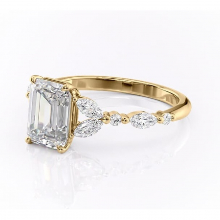 Inel de logodnă Bloom din aur Galben 14kt cu moissanite tăietură smarald – Montură cu trei pietre rafinată pentru profil mediu | Personalizează și configurează gratuit online [6]