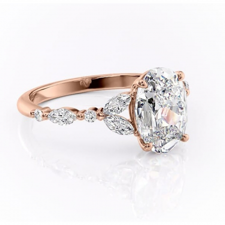 Ovală - Inel de logodnă Bloom din aur Rose 18kt cu moissanite tăietură ovală – Montură cu trei pietre rafinată pentru profil mediu | Personalizează și configurează gratuit online