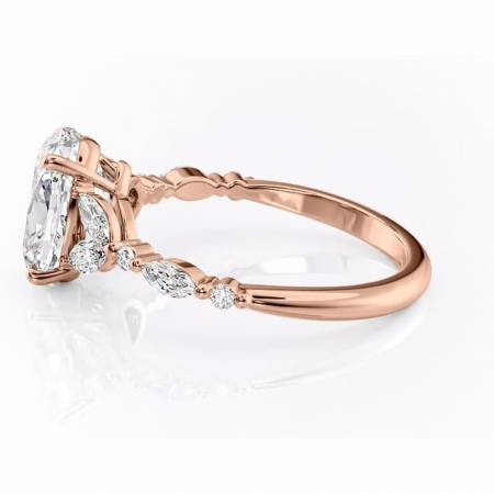 Inel de logodnă Bloom din aur Rose 14kt cu moissanite tăietură ovală – Montură cu trei pietre rafinată pentru profil mediu | Personalizează și configurează gratuit online [5]