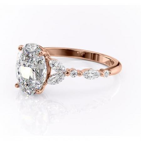 Inel de logodnă Bloom din aur Rose 14kt cu moissanite tăietură ovală – Montură cu trei pietre rafinată pentru profil mediu | Personalizează și configurează gratuit online [6]
