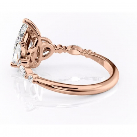 Inel de logodnă Bloom din aur Rose 18kt cu moissanite tăietură pară – Montură cu trei pietre rafinată pentru profil mediu | Personalizează și configurează gratuit online [4]