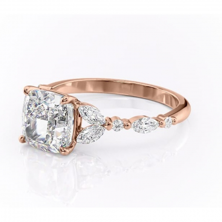 Inel de logodnă Bloom din aur Rose 14kt cu moissanite tăietură pernă – Montură cu trei pietre rafinată pentru profil mediu | Personalizează și configurează gratuit online [6]