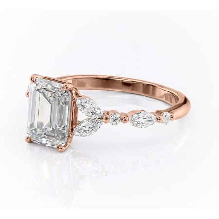 Inel de logodnă Bloom din aur Rose 14kt cu moissanite tăietură smarald – Montură cu trei pietre rafinată pentru profil mediu | Personalizează și configurează gratuit online [6]