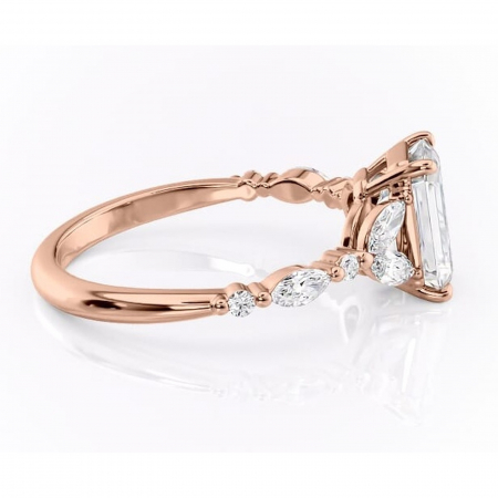 Inel de logodnă Bloom din aur Rose 14kt cu moissanite tăietură smarald – Montură cu trei pietre rafinată pentru profil mediu | Personalizează și configurează gratuit online [1]