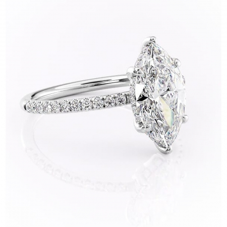 Marquise - Inel de logodnă Brielle din aur Alb 14kt cu moissanite tăietură marquise – Montură Kamellie joasă rafinată pentru profil jos | Personalizează și configurează gratuit online