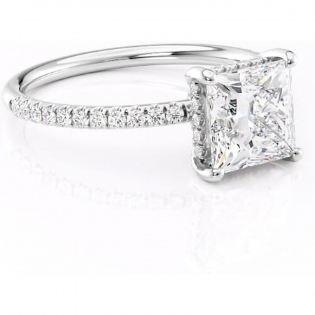 18K - Inel de logodnă Brielle din aur Alb 18kt cu moissanite tăietură princess – Montură Kamellie joasă rafinată pentru profil jos | Personalizează și configurează gratuit online