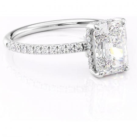 18K - Inel de logodnă Brielle din aur Alb 18kt cu moissanite tăietură radiantă – Montură Kamellie joasă rafinată pentru profil jos | Personalizează și configurează gratuit online