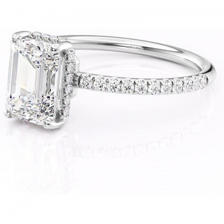 Inel de logodnă Brielle din aur Alb 14kt cu moissanite tăietură smarald – Montură Kamellie joasă rafinată pentru profil jos | Personalizează și configurează gratuit online [6]