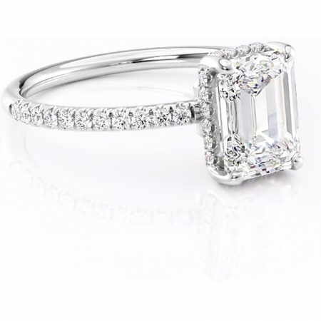 18K - Inel de logodnă Brielle din aur Alb 18kt cu moissanite tăietură smarald – Montură Kamellie joasă rafinată pentru profil jos | Personalizează și configurează gratuit online