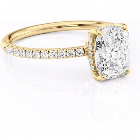 Pernă alungită - Inel de logodnă Brielle din aur Galben 14kt cu moissanite tăietură pernă – Montură Kamellie joasă rafinată pentru profil jos | Personalizează și configurează gratuit online