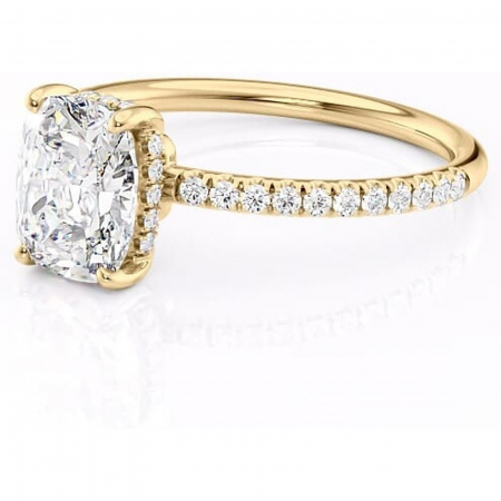 Inel de logodnă Brielle din aur Galben 14kt cu moissanite tăietură pernă – Montură Kamellie joasă rafinată pentru profil jos | Personalizează și configurează gratuit online [6]