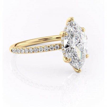 14K - Inel de logodnă Brielle din aur Galben 14kt cu moissanite tăietură marquise – Montură Kamellie joasă rafinată pentru profil jos | Personalizează și configurează gratuit online