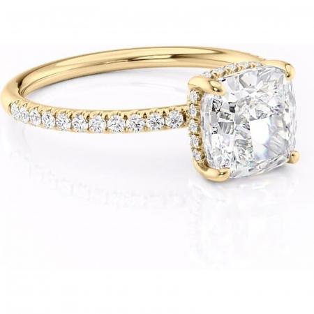 Pernă - Inel de logodnă Brielle din aur Galben 18kt cu moissanite tăietură pernă – Montură Kamellie joasă rafinată pentru profil jos | Personalizează și configurează gratuit online