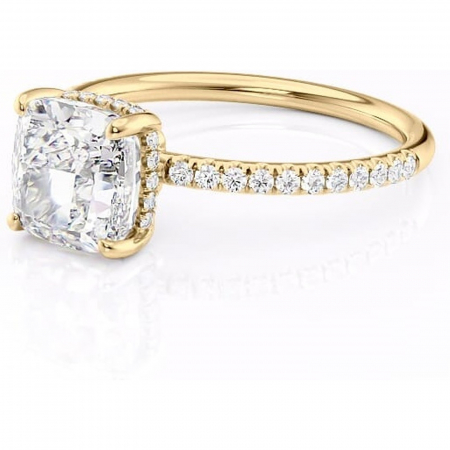 Inel de logodnă Brielle din aur Galben 14kt cu moissanite tăietură pernă – Montură Kamellie joasă rafinată pentru profil jos | Personalizează și configurează gratuit online [6]