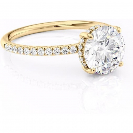 Aur galben - Inel de logodnă Brielle din aur Galben 14kt cu moissanite tăietură rotundă – Montură Kamellie joasă rafinată pentru profil jos | Personalizează și configurează gratuit online