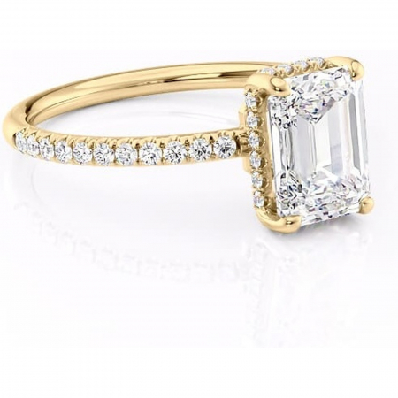 14K - Inel de logodnă Brielle din aur Galben 14kt cu moissanite tăietură smarald – Montură Kamellie joasă rafinată pentru profil jos | Personalizează și configurează gratuit online