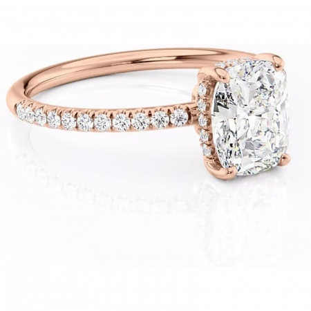 14K - Inel de logodnă Brielle din aur Rose 14kt cu moissanite tăietură pernă – Montură Kamellie joasă rafinată pentru profil jos | Personalizează și configurează gratuit online