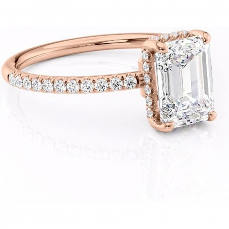 Smarald - Inel de logodnă Brielle din aur Rose 18kt cu moissanite tăietură smarald – Montură Kamellie joasă rafinată pentru profil jos | Personalizează și configurează gratuit online