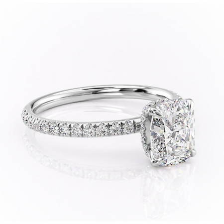 Pernă alungită - Inel de logodnă Briony din aur Alb 14kt cu moissanite tăietură pernă – Montură pavé rafinată pentru profil înalt | Personalizează și configurează gratuit online